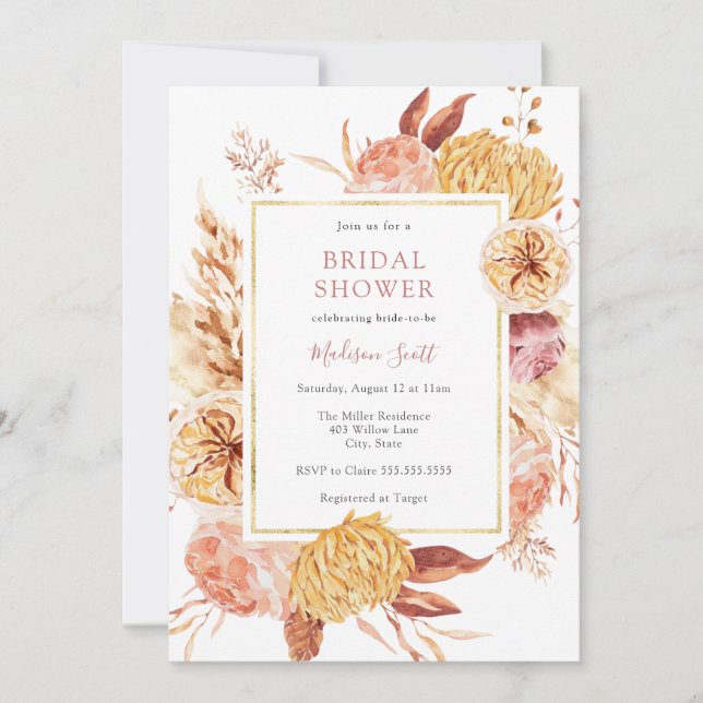 Automne Floral Cadre nuptiale de douche Invitation (Devant)