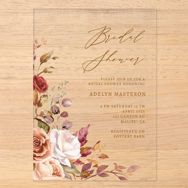 Automne Floral Élégant Bridal Douche Invitation (Recto)