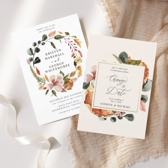 automne floral élégant Changer la date Invitation (Créateur téléchargé)