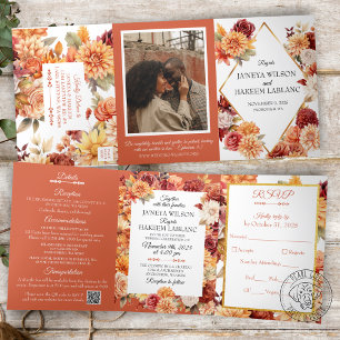 Automne Floral Faire-part de mariage Tri-Fold