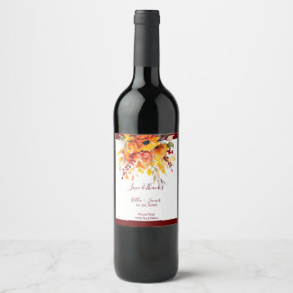 Automne Floral Folial Mariage Étiquettes de vin