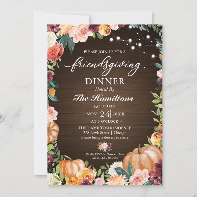 Automne Floral Friendsgiving Dîner Invitation (Devant)