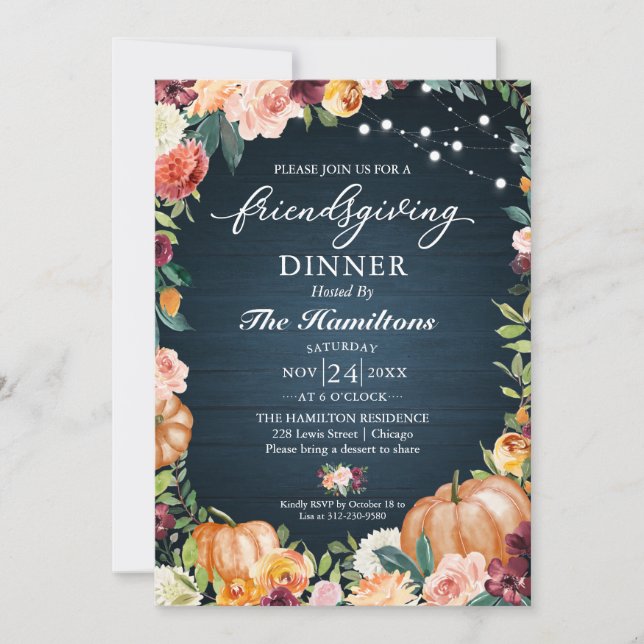 Automne Floral Friendsgiving Dîner Invitation (Devant)