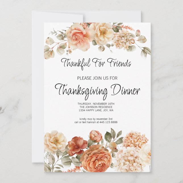 Automne Floral Friendsgiving Invitation (Devant)