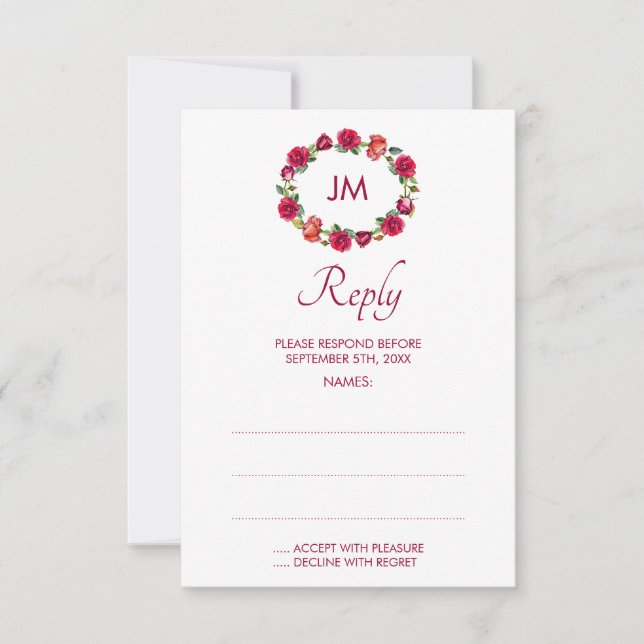Automne Floral Monogramme Wreath Mariage Cartes de (Devant)