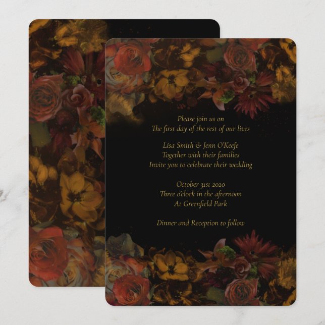 Automne Floral Peint Mariage Invitations (Devant / Derrière)