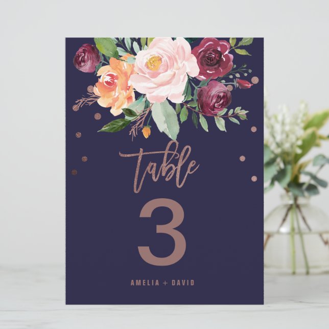 Automne Floral Rose Gold Numéro de table (Grand) (Debout devant)