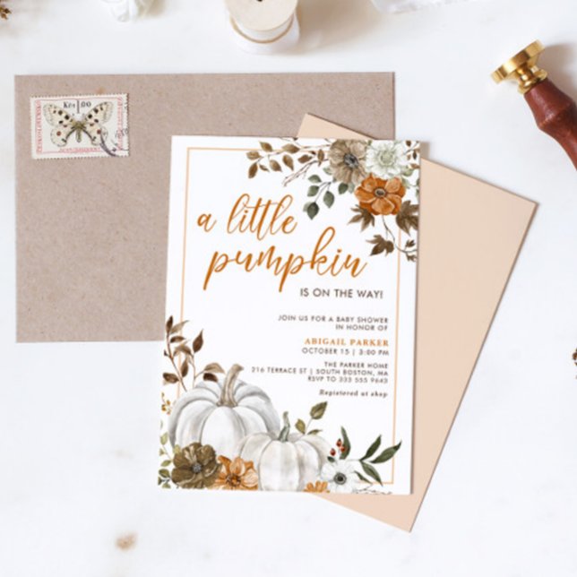 Automne Floral Rustic Citrouille Invitation Baby s (Fall Rustic Floral Pumpkin Baby Shower Invite)