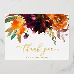 Automne Floral Rustique Mariage Carte de remerciem