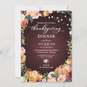 Automne Floral Thanksgiving Dîner Invitation