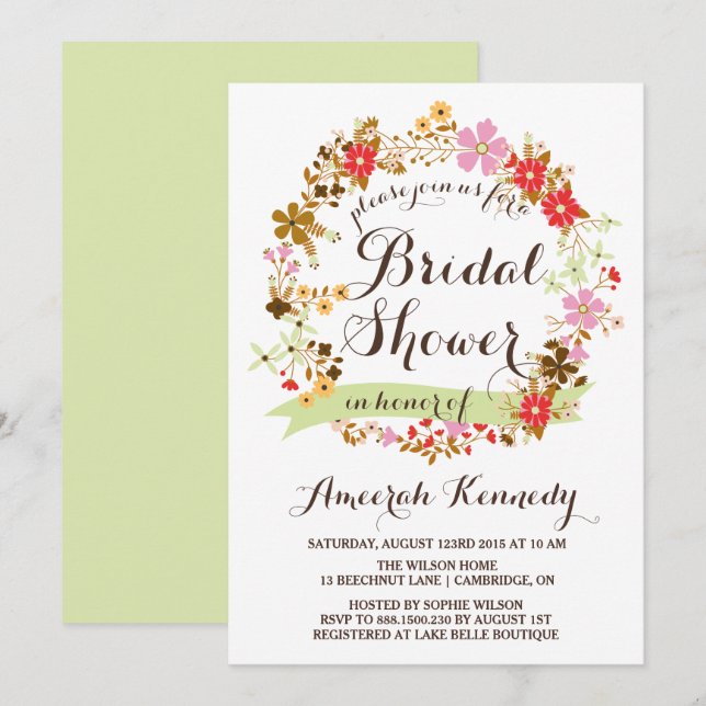 Automne Floral Wreath Bridal Douche Invitation (Devant / Derrière)