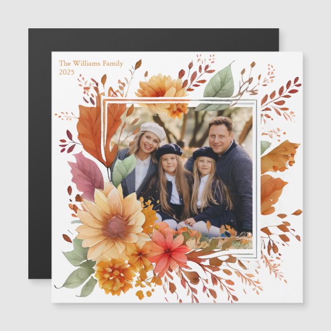 Automne Florale Photo Famille Thanksgiving Magnet  (Devant / Derrière)