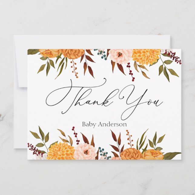 Automne Florals Mums Remerciements Carte Note (Devant)
