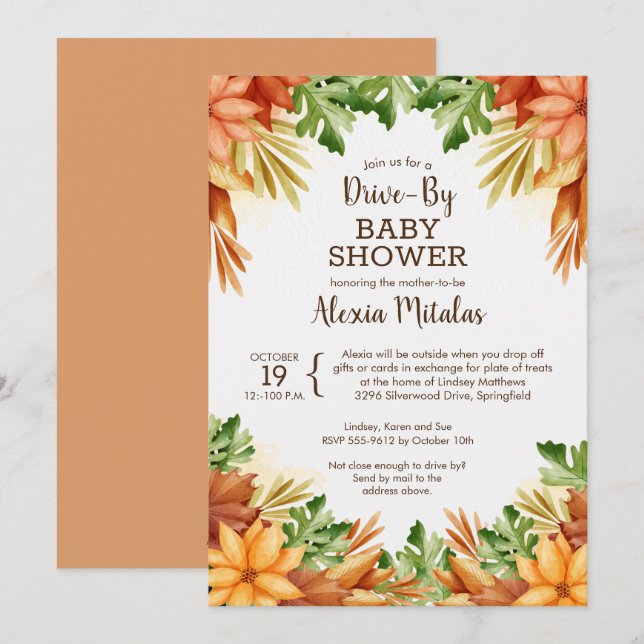 Automne Foliage DRIVE-BY Bébé Douche Invitations (Devant / Derrière)