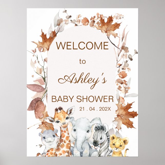 Automne Foliage Safari Baby shower Accueil Poster (Devant)