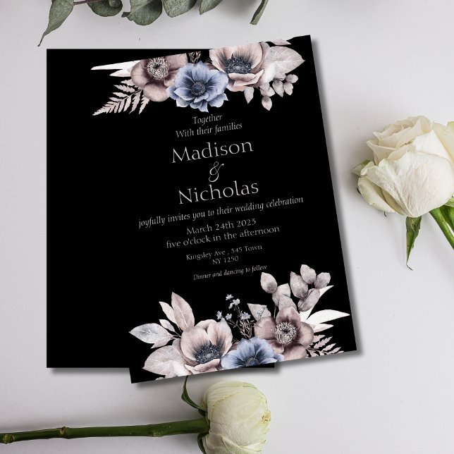 Automne Hiver Floral Dark Faire-part de mariage (Autumn Winter Floral Dark Wedding Invite)