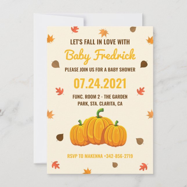 Automne laisse citrouille baby shower invitation (Devant)