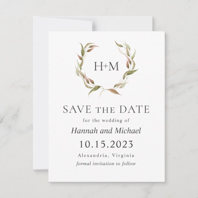 Automne Laurel Wreath Save the Date with Photo (Devant)