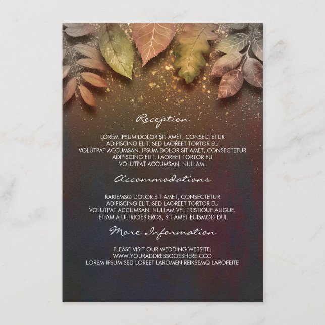 Automne Leaves Gold Information Mariage Carte d'in (Devant)