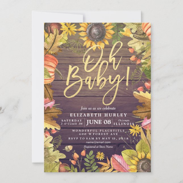 Automne Maple Feuille Cartes de Baby shower Citrou (Devant)