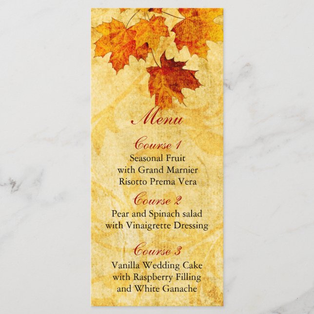 automne marron feuille menu mariage (Devant)