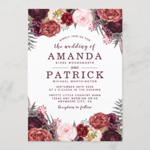 Automne Marsala Blush Peony Mariage Invitations