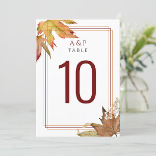 Automne moderne Feuilles d'automne Numéro de table