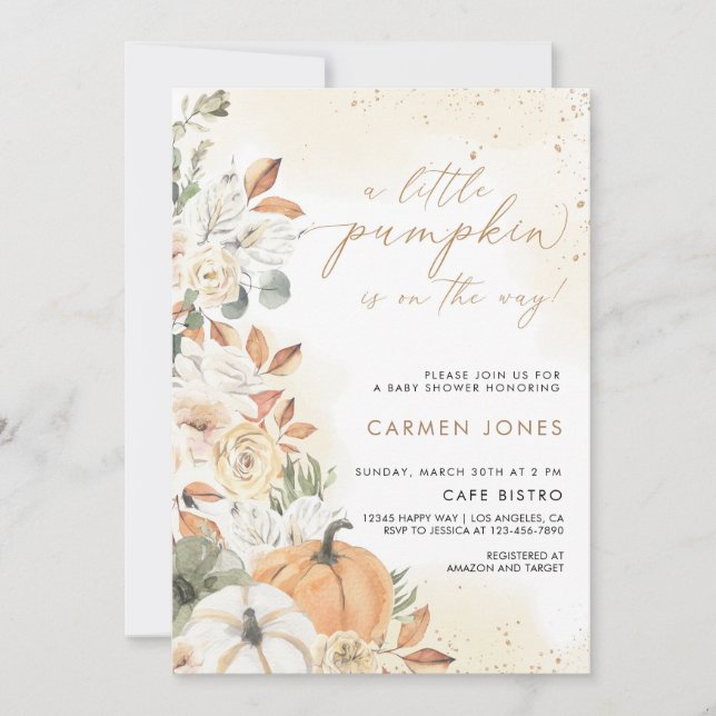 Automne Petite Citrouille Invitation Baby shower (Devant)