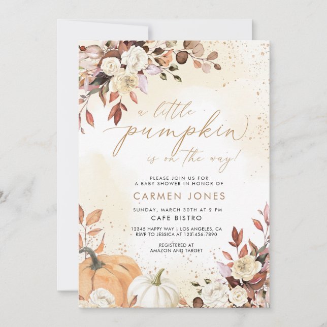 Automne Petite Citrouille Invitation Baby shower (Devant)