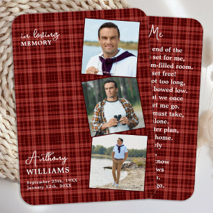 Automne Plaid Funeral 3 Photo Memorial Prière Card