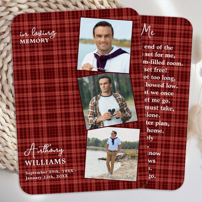 Automne Plaid Funeral 3 Photo Memorial Prière Card (Créateur téléchargé)
