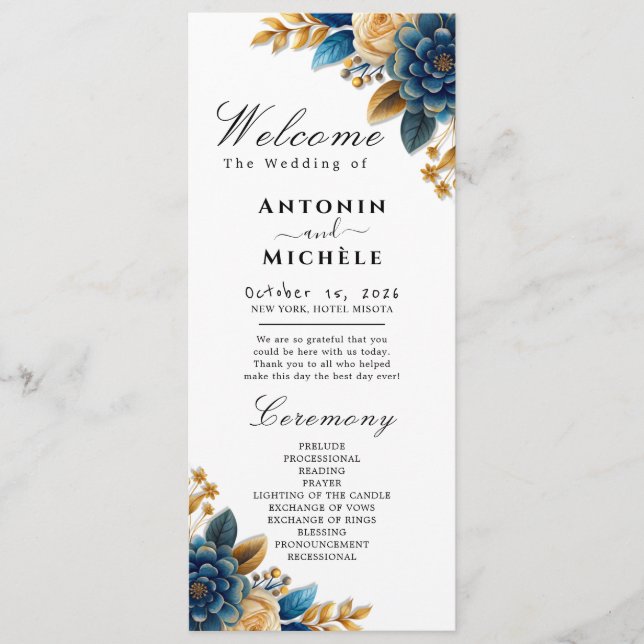 Automne Romance Aquarelle Floral Wedding Programme (Devant)