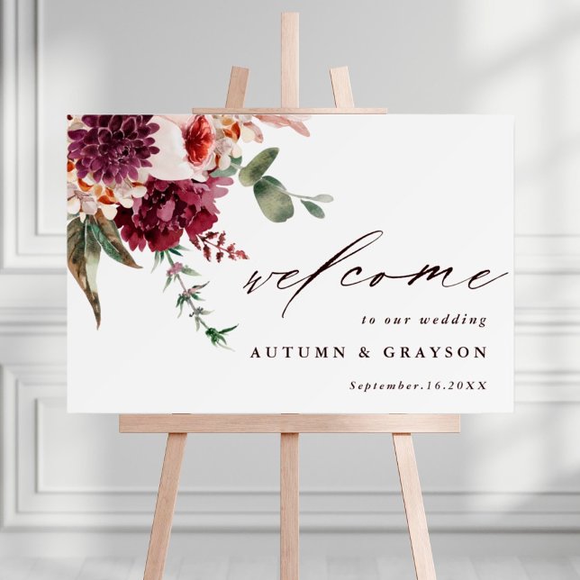 Automne Romance Floral Mariage Affiche de bienvenu (Créateur téléchargé)