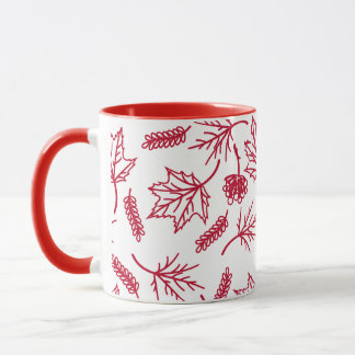 Automne Rouge Feuille Outline Mugs Deux Tons