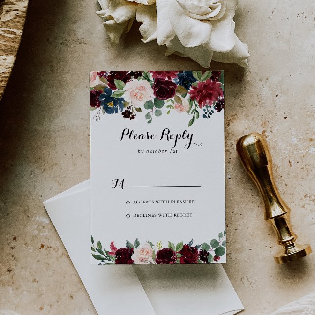 Automne Russe Bourgogne Moderne Calligraphie RSVP (Créateur téléchargé)