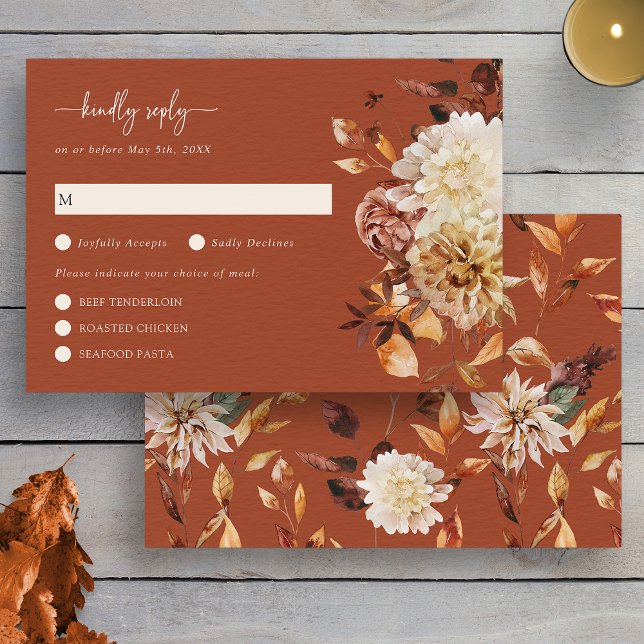 Automne Russe Feuille Terracotta carte RSVP (Fall Rustic Watercolor Leaves Terracotta RSVP Card by Painted Paperie
)