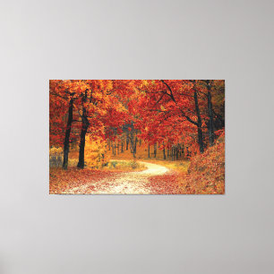 Automne Saison Rouge Paysage toile étirée Imprimer