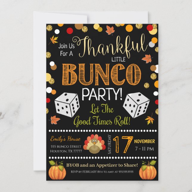 Automne Thanksgiving Bunco Party Invitation (Devant)