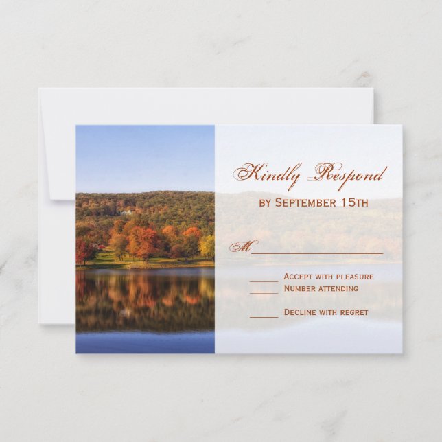 Automne Trees Lac Mariage campagnard RSVP Cartes (Devant)