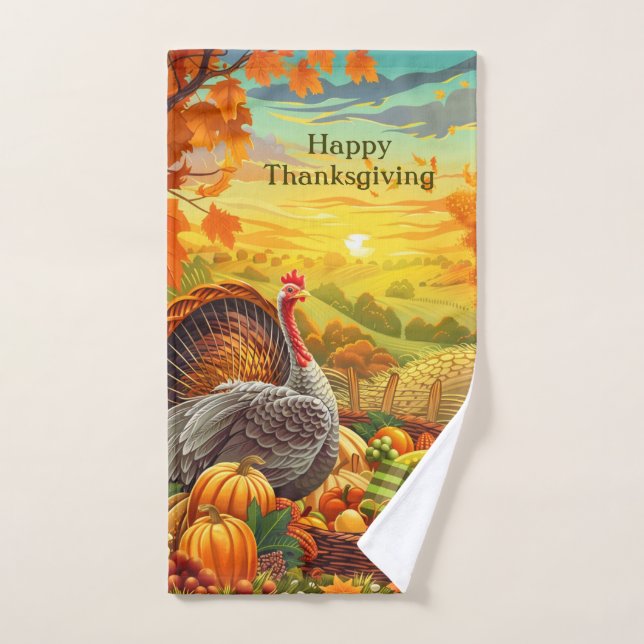 Automne Turquie Citrouilles Thanksgiving Serviette (Serviette à main)