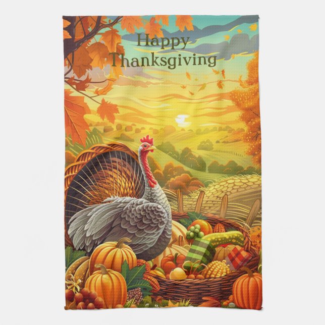 Automne Turquie Citrouilles Thanksgiving Serviette (Vertical)
