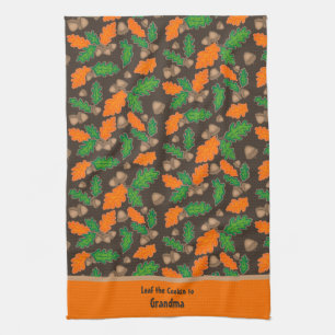 Automne Vert et Orange Feuille Acorns Serviettes