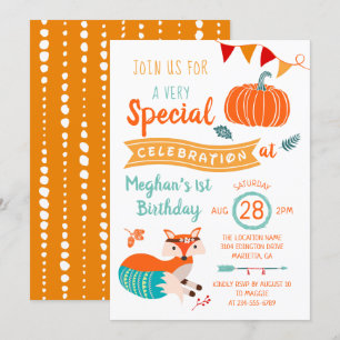 Automne Woodland Fox Citrouille Invitation d'anniv
