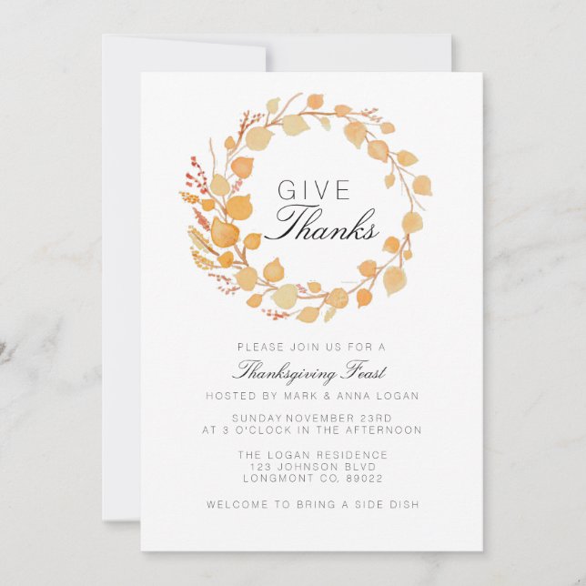 Automne Wreath Aquarelle Thanksgiving Invitation (Devant)