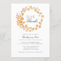 Automne Wreath Aquarelle Thanksgiving Invitation