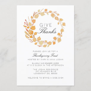 Automne Wreath Aquarelle Thanksgiving Invitation