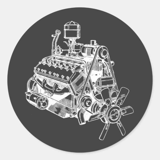 Automobil / 12 Motor Motorik Runder Aufkleber (Vorderseite)