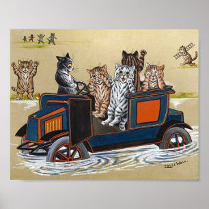 Automobil in tiefem Wasser, Louis Wain Poster