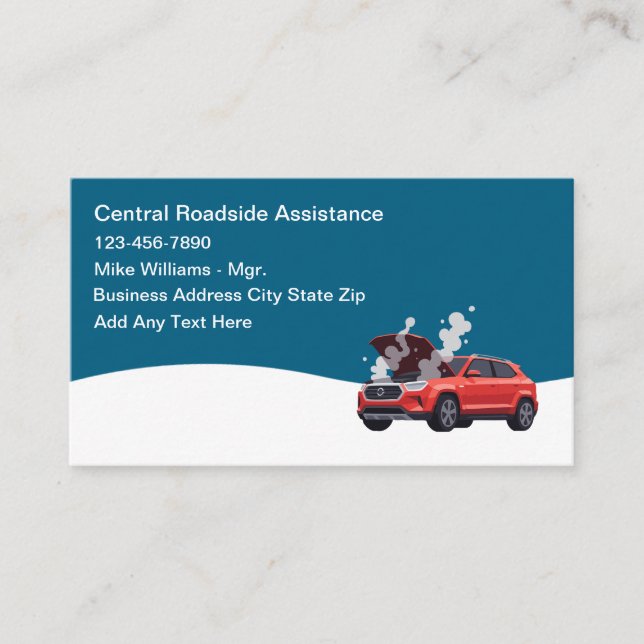 Automotive Repair Roadside Assistance Visitenkarte (Vorderseite)