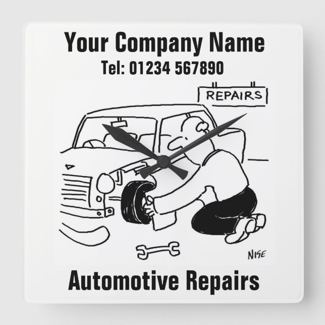 Automotive Repairs Car Garage Quadratische Wanduhr (Vorderseite)